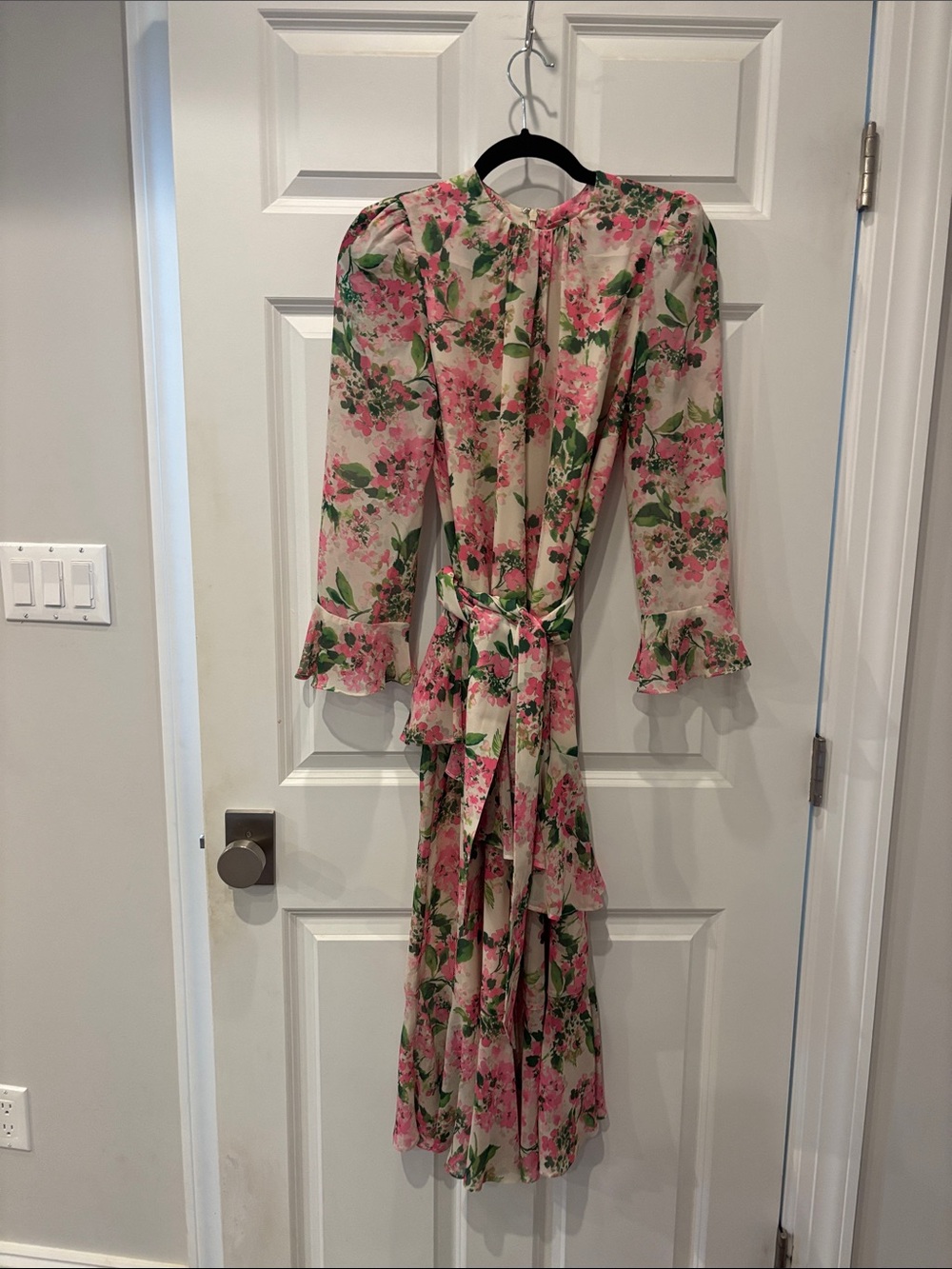 Tuckernuck Cream Floral Long-Sleeve Tie-Waist Midi Dress